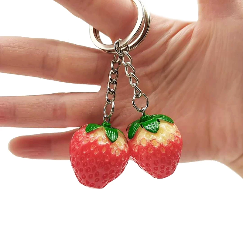 Nette Simulation Erdbeere Schlüsselbund Schöne Obst Schlüsselring Auto Schlüssel Halter Für Frauen Mädchen Tasche Anhänger Dekoration – Detail 3