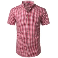 Mens Red Small Plaid Shirts Summer Short Sleeve Cotton Dress Shirts Business Casual Button Down Chemise Homme Camisa Masculina 1