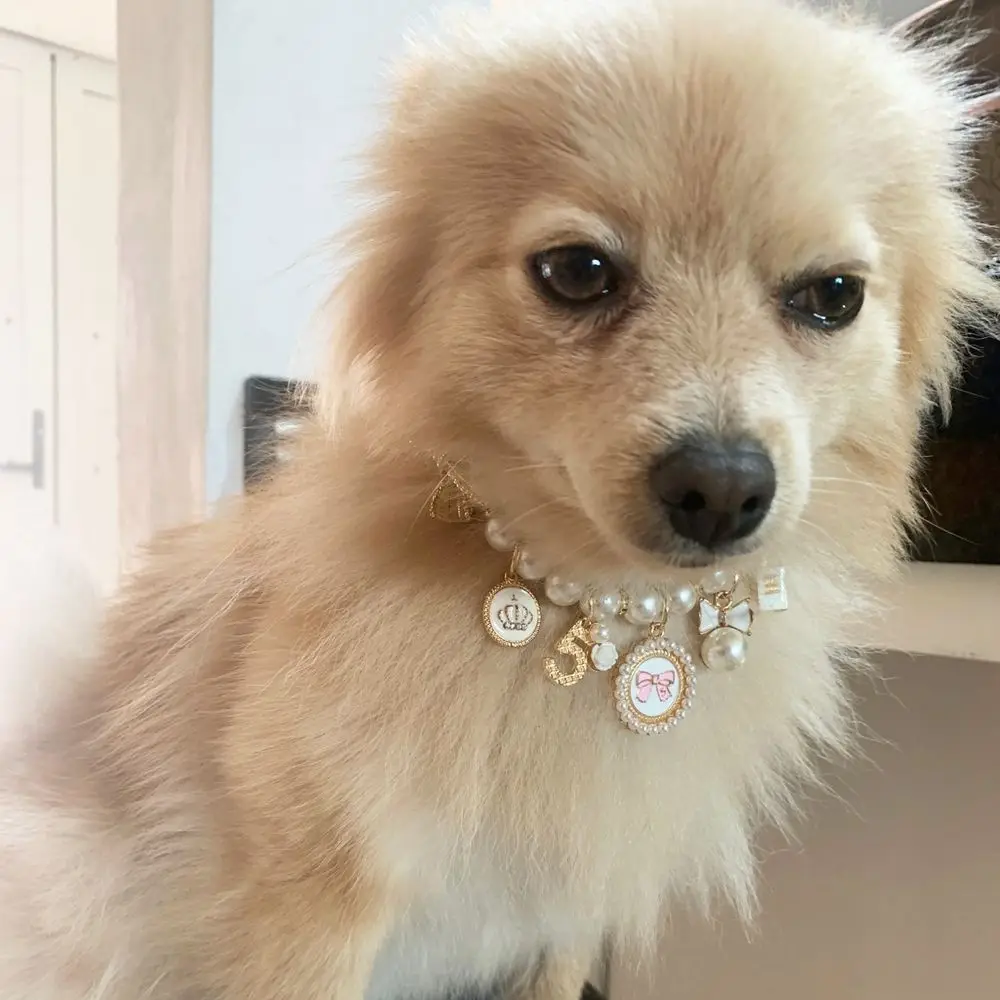 Pink Wedding Jewelry Stuff Puppy Accessories Princess Rhinestone Pearl Pet  Collars Bow Collar Cat Jewelry Necklace