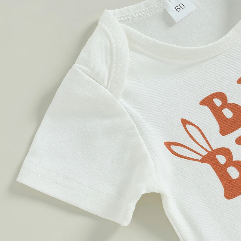 

Baby Girl Easter Outfit Letter Bunny Print Short Sleeve Romper Flared Pants Bell Bottoms Headband Summer Clothes