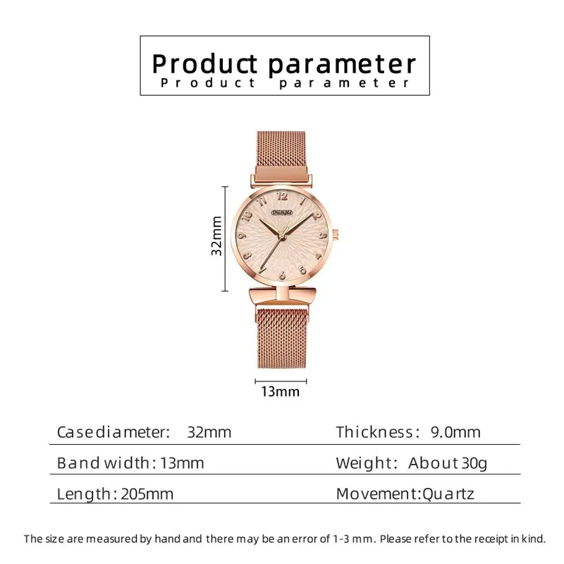 2PCS Set Fashion Women Bracelet Quartz Watches Women Magnetic Watch Ladies Sports Dress Rose Gold Wrist Watch Clock Reloj Mujer 2