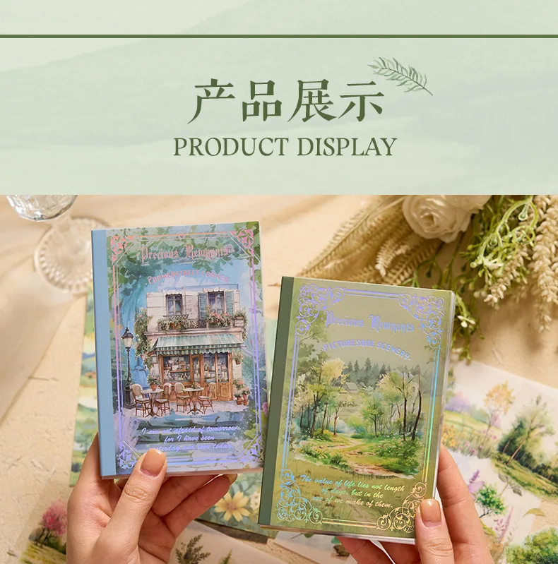54 teile/paket PET Aufkleber Material Pack Auspicious Handbuch DIY Dekoration Licht Stück Feder Serie Frische Retro Landschaft – Detail 6