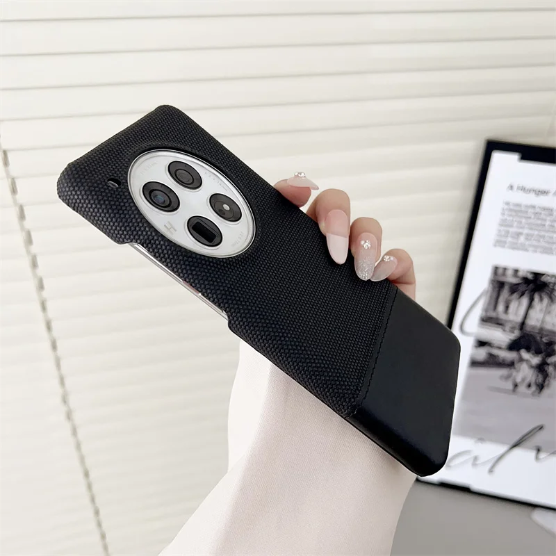 Canvas Cloth Leather Hybrid Luxury Back Case with Color Collision Design