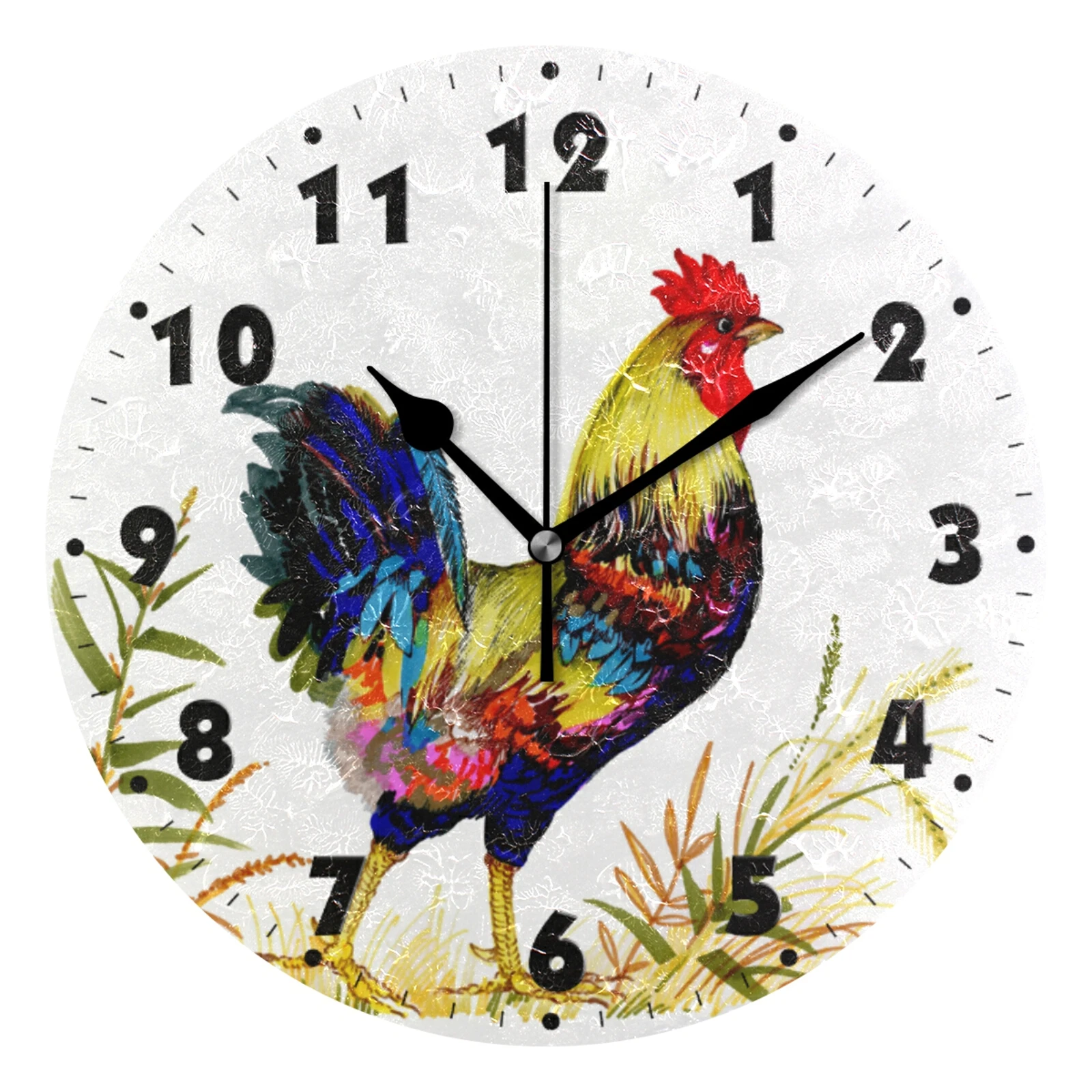 

Retro Rooster Round Wall Clock Silent Non Ticking Home Decor Nordic Art Hanging Wall Watch Battery Operated Quiet Desk Clock