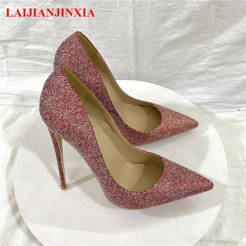 

Bling Bling Red Women Sexy Stiletto High Heels Sexy Ladies Pointy Toe Pumps Thin Heel Shiny Gem Party Wedding Shoes