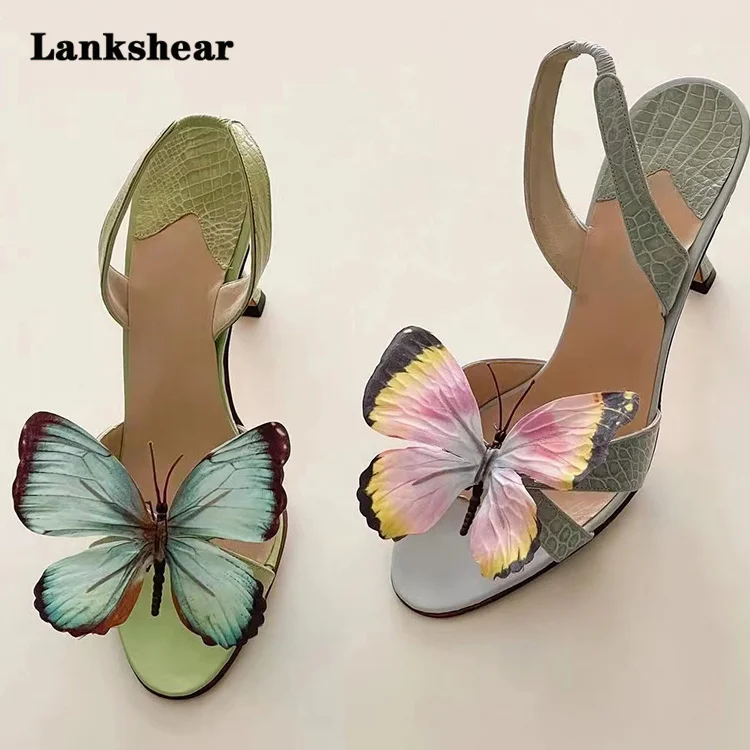 Colorful Butterfly Decorative Sandals for Women Thin Heels Open Toe High Heels Women's Summer Sandalias De Mujer Verano 2024