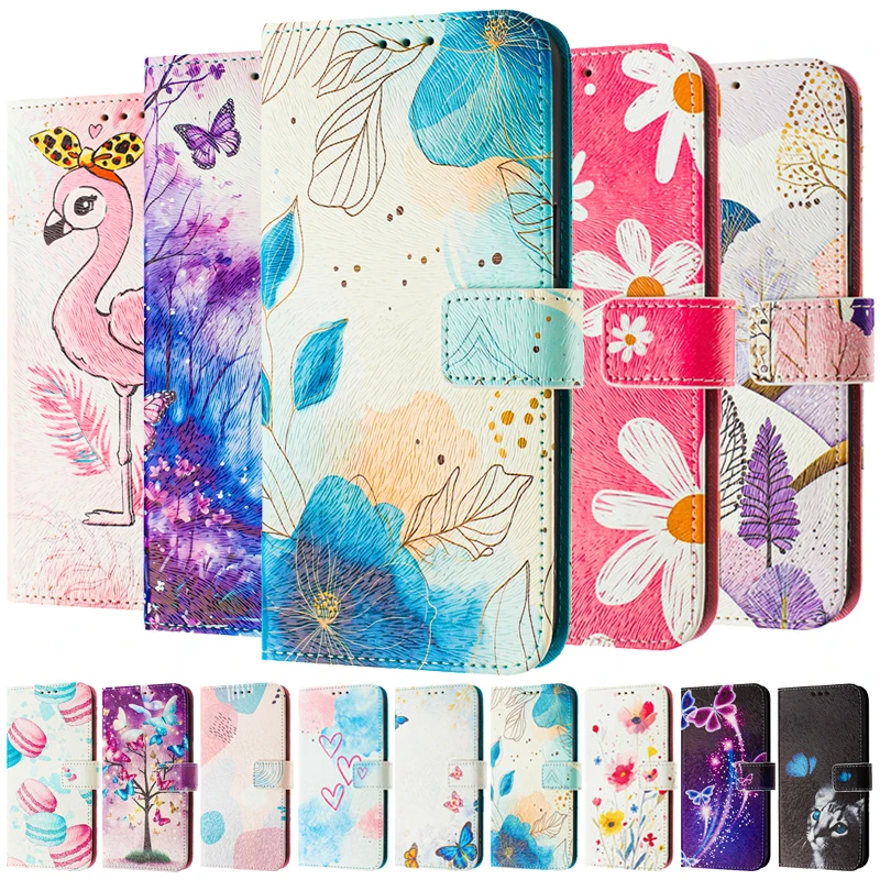Elegant Leather Flip Cover Wallet with Magnetic Flower Bear Design Phone Case
