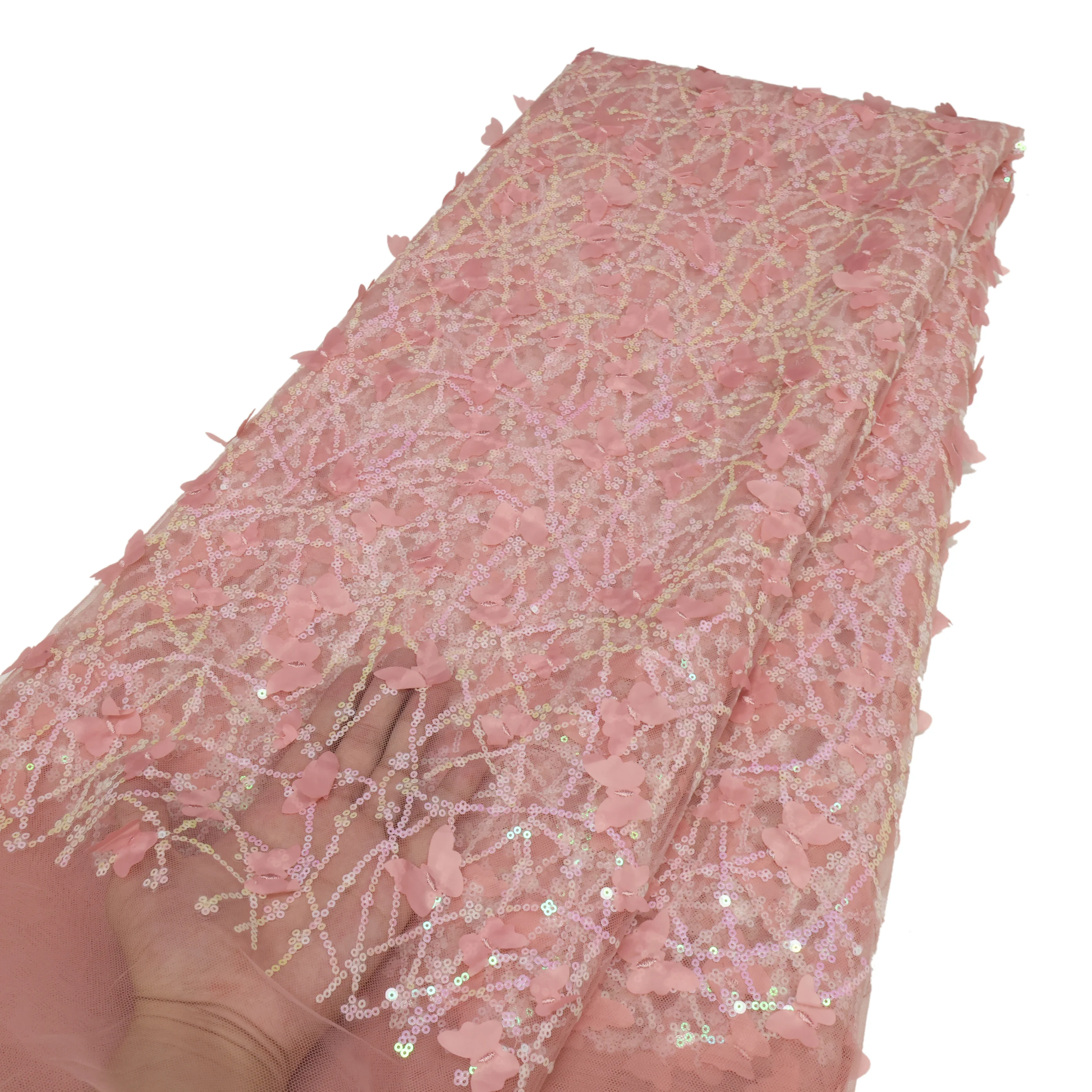 African Sequins Tulle Lace Fabric 2025 High Quality Nigerian French Butterfly Mesh Lace Party Prom Sewing 5 Yards/Lot LY3080