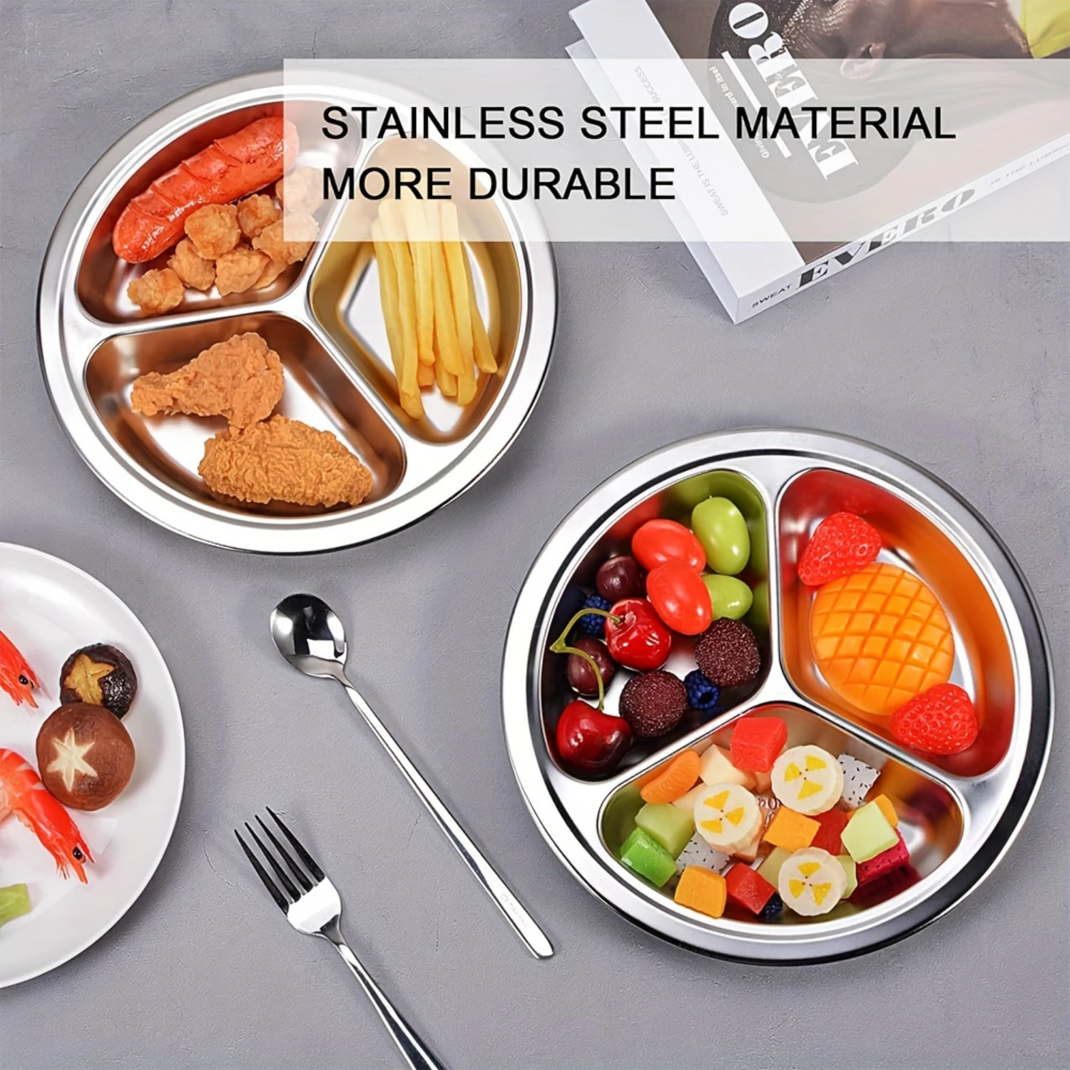 Stainless Steel Divided Dinner Plate 3 Sections for Portion Control Ideal for Camping Restaurants and Use