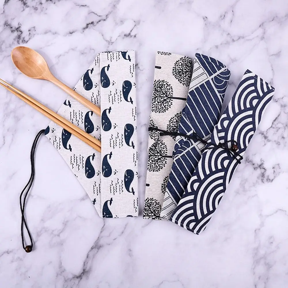 Wooden Cutlery Set Spoon Fork Cutter Reusable Wood Bamboo Flatware With Bag Portable Dinnerware Tableware Student Lunch Supplies picnic cutlery set western style cutlery set camping cutlery set cutlery set wooden cutlery set