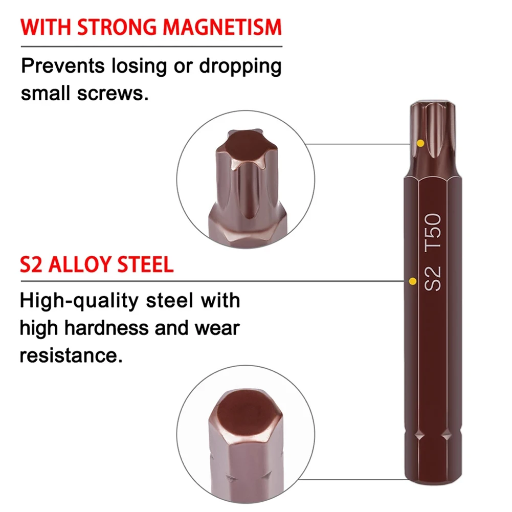 1pc 30/75mm Magnetische Torx-schraubendreher Bit Stahl 10mm Sechskantschaft Schraubendreher Für Schlagschrauber T20/T25/T30/T40/T45/T50/T55 – Detail 4