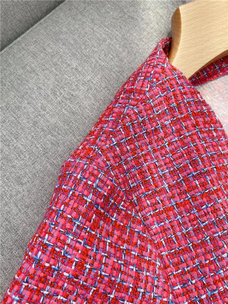 

High Quality Spring Summer New MAJ Dress For Women Fashion Backless Tweed A-line Dresses Ladies Elegant V-neck Slim Robe