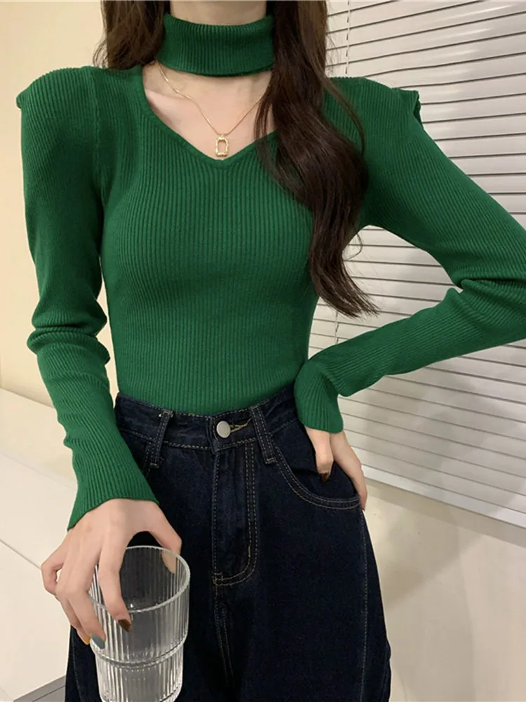 

Женский трикотажный свитер, облегающий топ с квадратным вырезом и воротником-стойкой в стиле ретро, весна-осень 2022