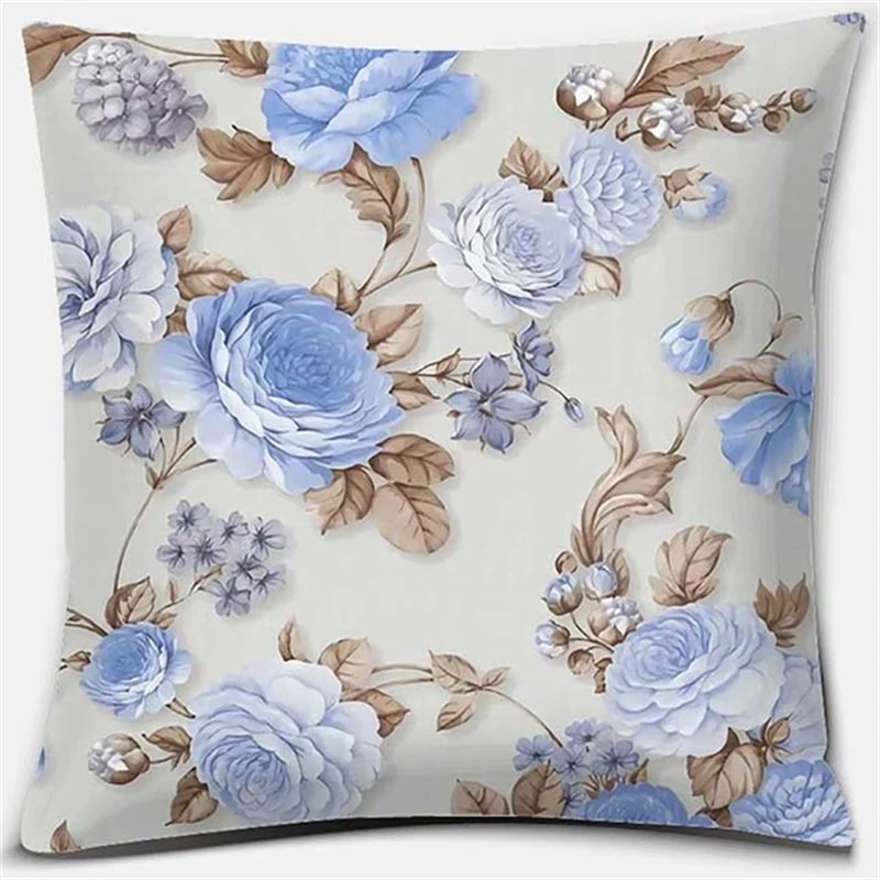 2022 Rose Peacock Floral Print Pattern Pillowcase Pink Blue Flower Square Pillowcase Sofa Car Home Office Home Decor 45x45CM 