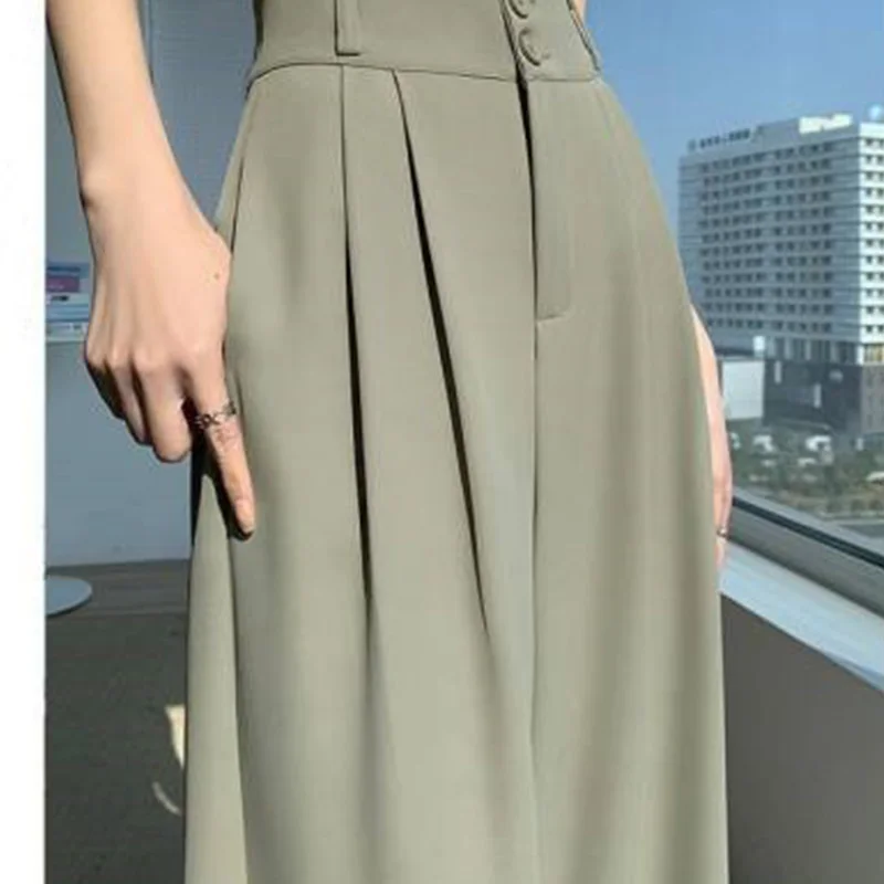 Jielur High Waist Wide Leg Pants for Women New Loose Straight Coffee Trousers Autumn Double Buttons Casual Suit Pants Female