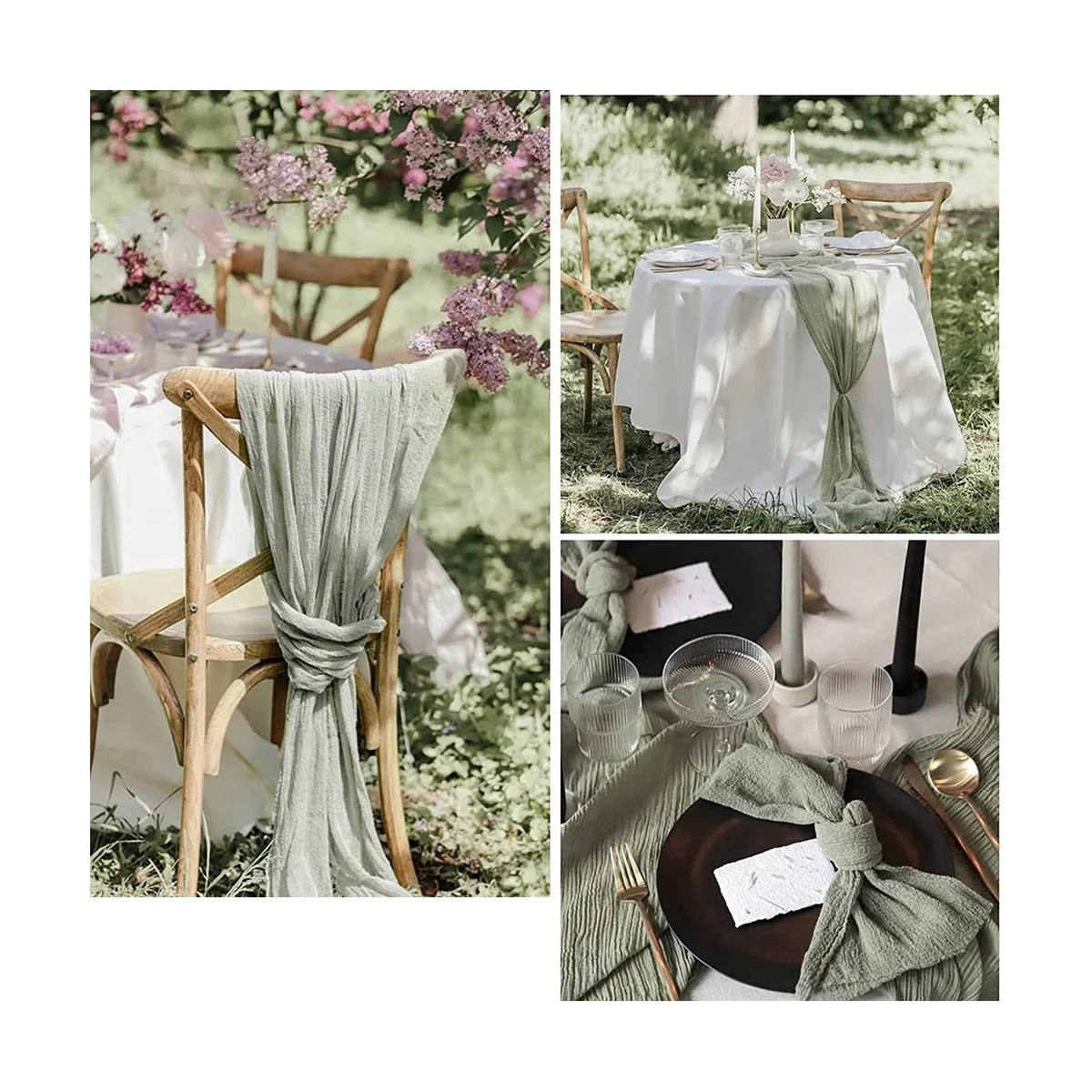 

4 Pack 90X400cm Sage Green Cheesecloth Table Runner Long Rustic Gauze Table Runner Romantic Semi