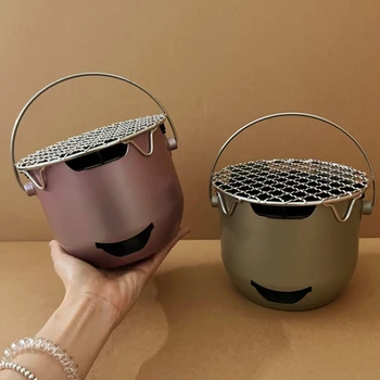 1pcs Mini Portable Stainless Steel Charcoal Grill Lightweight Outdoor Camping Grill for Home & BBQ Tool for Picnic