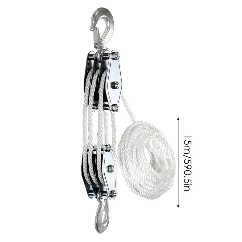 Rope Hoist Pulley System 5:1 Lifting Power 3/8 Rope Hoist Pulley Heavy Duty Multifunctional Rope Pulley With 2200 LBS Breaking 6