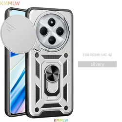 Shockproof Armor Case with Car Holder and Camera Lens Protection for Redmi 14C 4G (Silver)