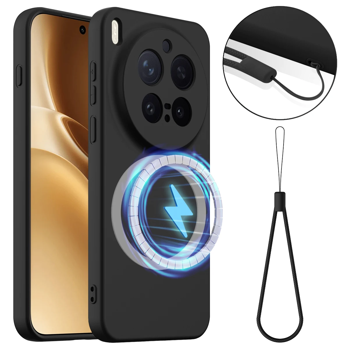 Enhanced Matte Liquid Silicone Shockproof Case with Anti-Fingerprint and Magnetic Armor Design, Includes Lanyard