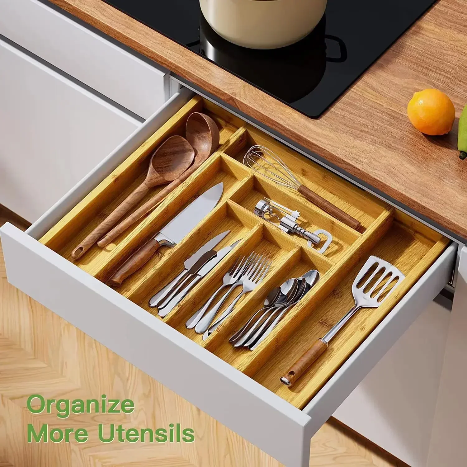 

Bamboo Utensil Holder Cutlery Kitchen Drawer Organizer Expandable Tray For Spoon Knife Fork Silverware Storage Organizer