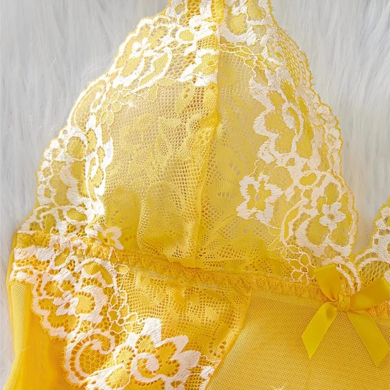 2 Piece Transparent Set Lace Bra Slim Nightgown Set With Thong Erotic Lingerie Pajamas Plus Size Porno Night Dress Sexy Babydoll_voghion.com