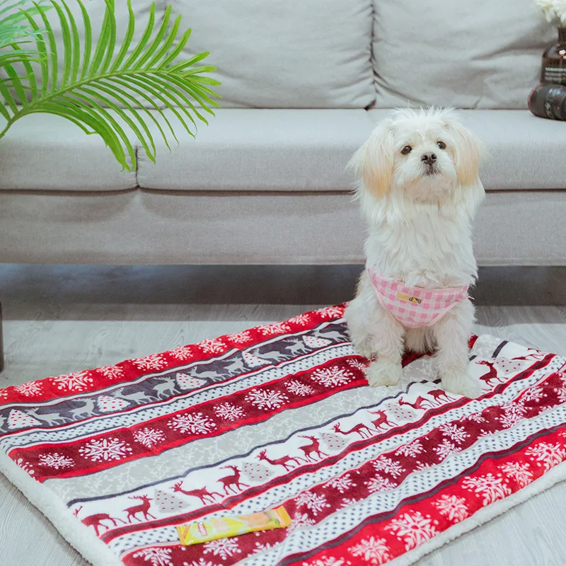 Christmas Dog Pad Thick Flannel Warm Blanket Leopard Print Blanket Dog Pad Camel Foot Thick Cage Pet Beds