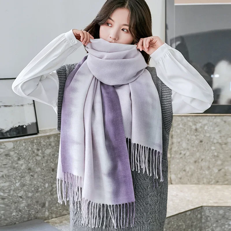 

Thick Warm Winter Scarf Design Tie Dye Women Cashmere Pashmina Shawl Lady Wrap Tassel Scarves Knitted Foulard Blanket T592