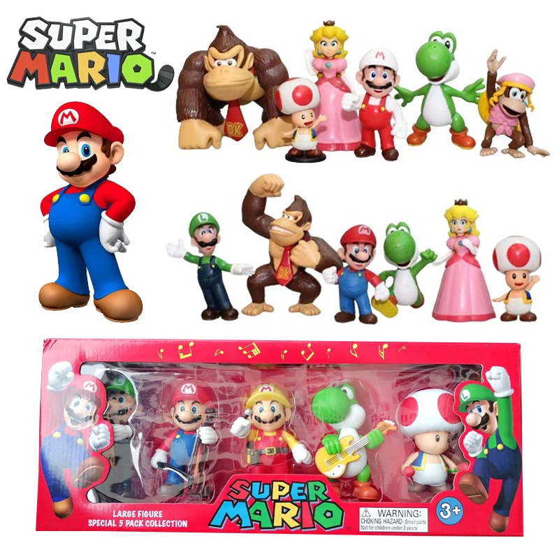 6 Pz/Set Super Mario Bros Anime Pvc Action Figure Toys Model Set Cartoon Luigi Yoshi Donkey Kong Fungo Per Bambini Regalo Di Compleanno