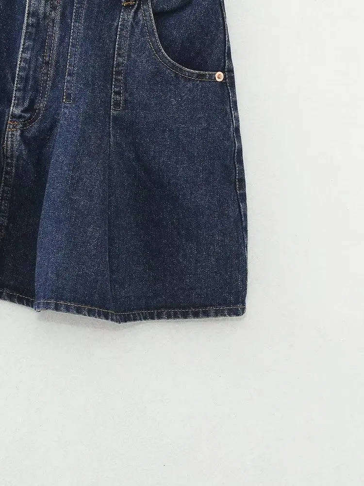 Withered British Fashion Blogger High Street Pleated A-line Denim Skirt High-Waisted Sexy Mini Skirt For Women