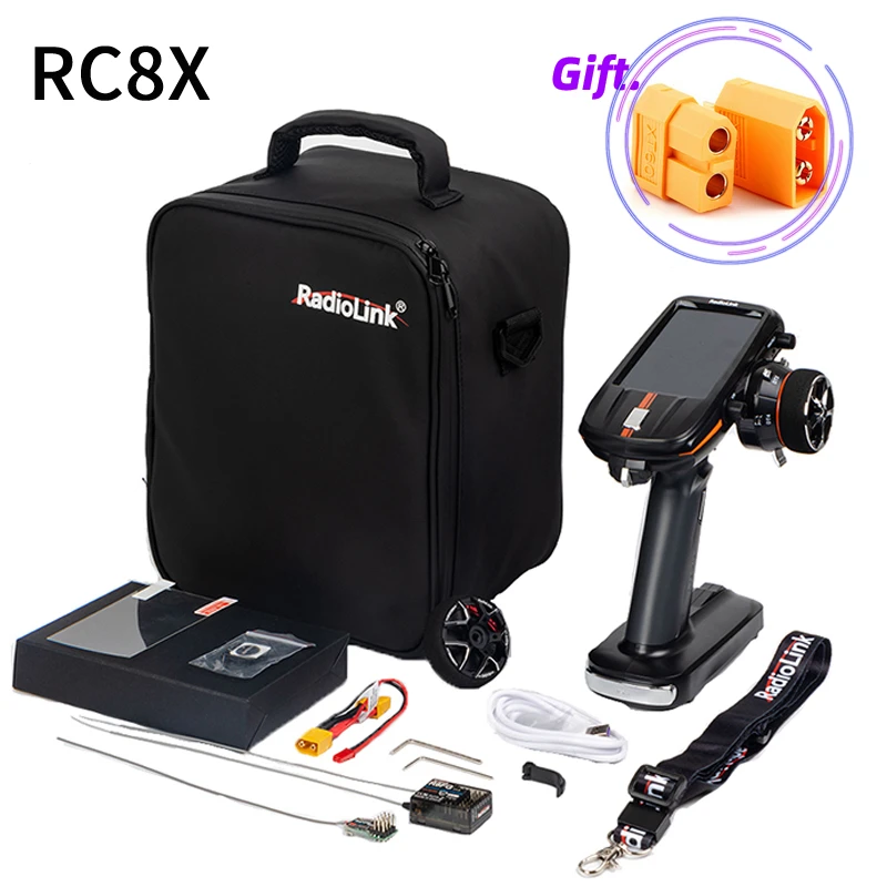 

Radiolink New Arrival RC8X 2.4G 8 Channels Radio Transmitter 4.3inch Full Color LCD Touch Screen 200 Models Storage for RC Car