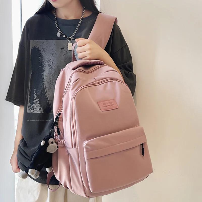 Solid Color Women Rucksack Large School Bag Backpack for Teenage Girls Fashion College Student Book Back Pack
