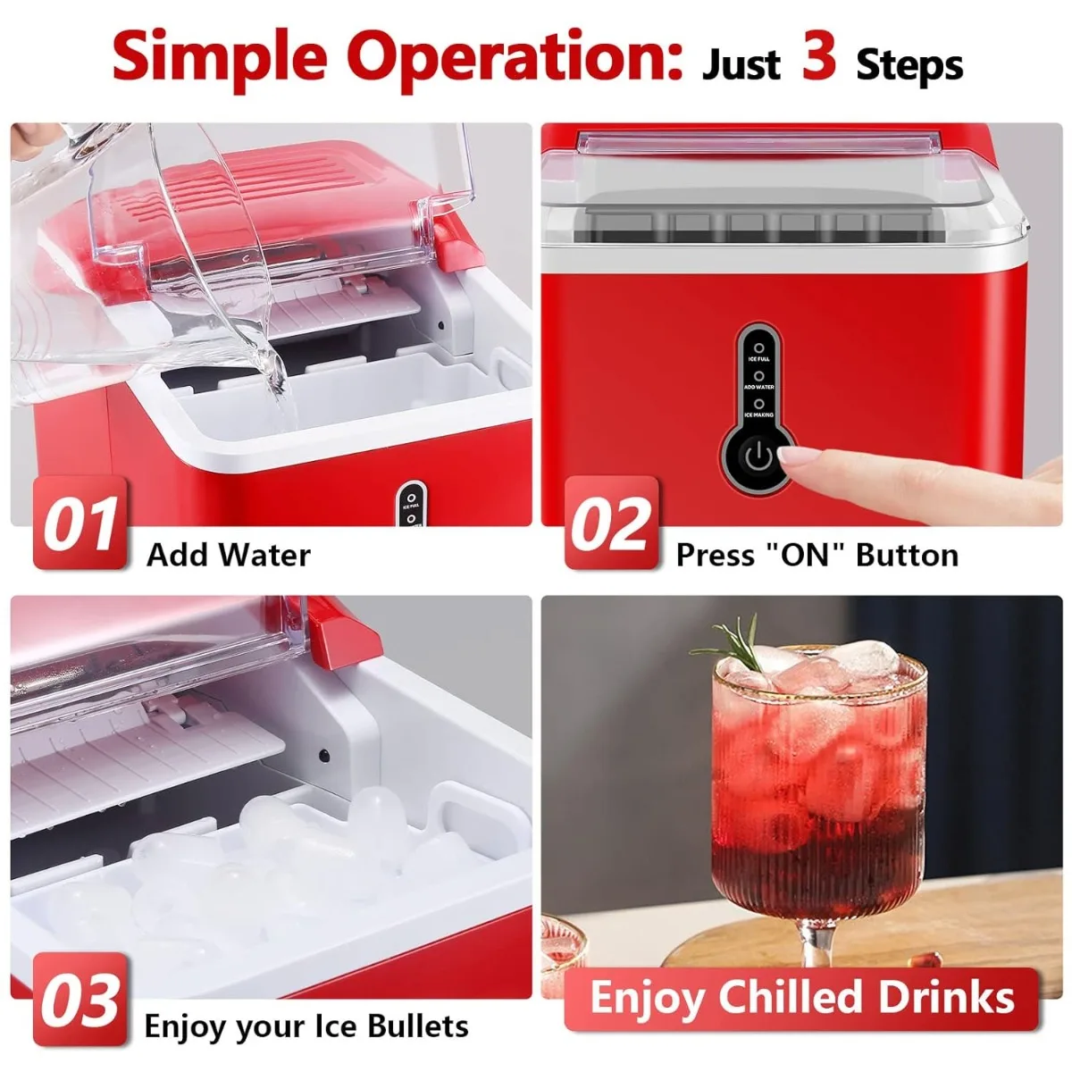 Ice Makers Countertop 26.5 Lbs/24H 9 Bullet Ice Ready in 6-9 Mins Compact Portable Maker USA