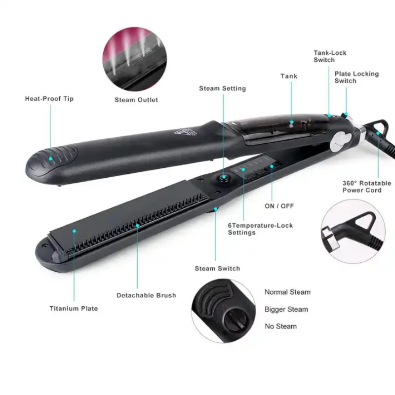 Steam Hair Straightener Straightening Irons Straight Hair Brush Hair Straightener Tools Curler Electric Ceramic Titanium 4