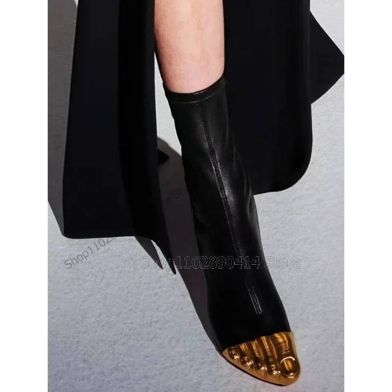 

Gold Black Patchwork Five Fingers Boots Slip On Women Shoes Thin High Heels Novel Fashion Party Runway 2024 Zapatos Para Mujere