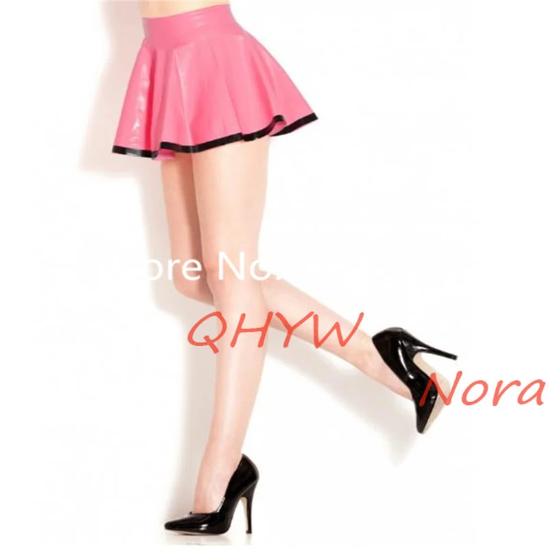

Latex Skirt Pink with Black Trim Handmade Women Rubber Dress Comfortable Wear Size XS-XXL Custom Made (No Stocking)