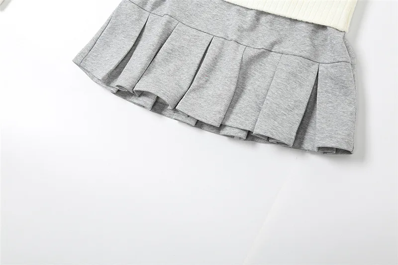 Splice Sweater Skirt Sets For Women 2 Piece Loose Fashion Zipper Hoodies Women's Autumn Fashion Mini Skirts Suits Woman