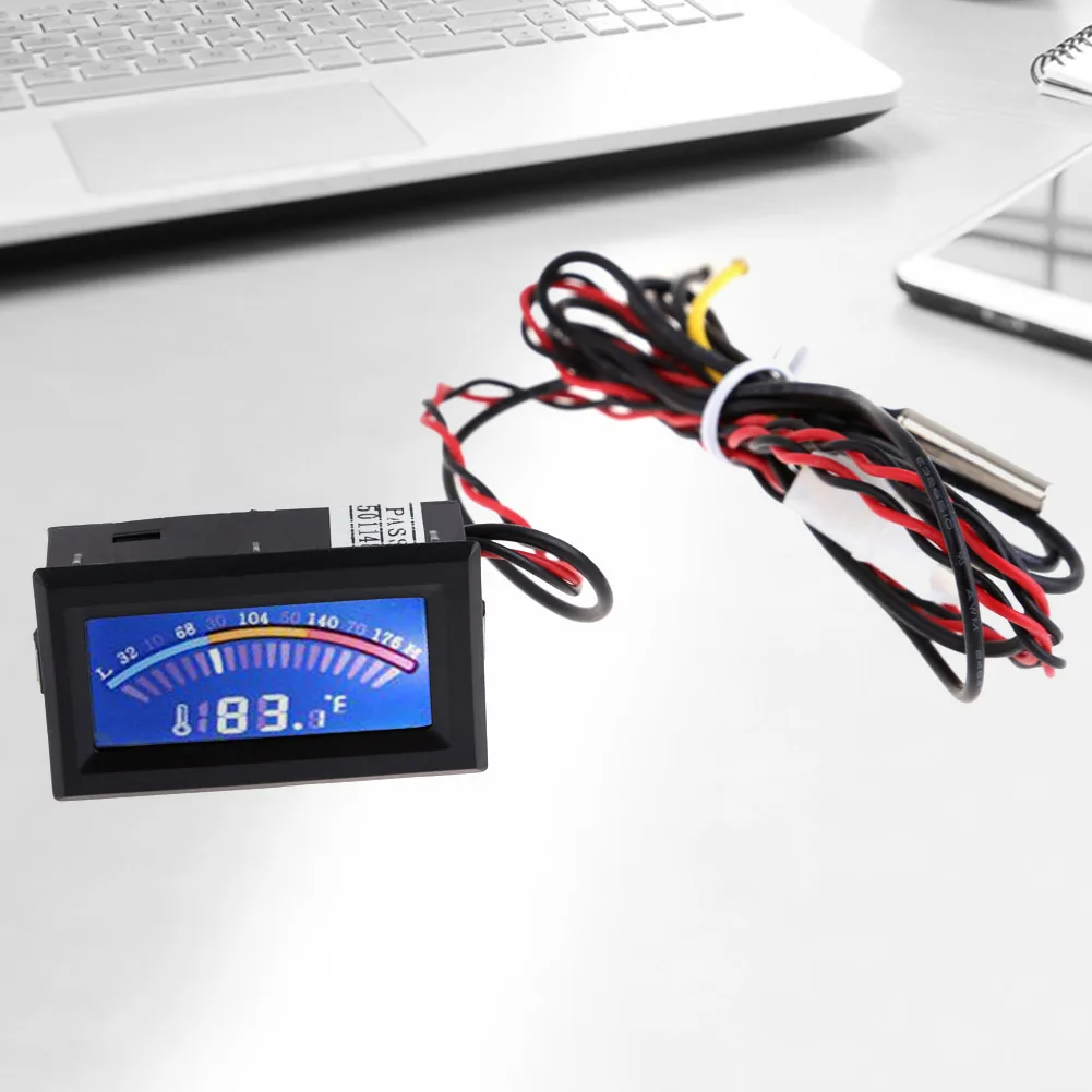 Pointer Temperature Gauge with Waterproof Long Probe Pointer Display Thermometer 4 Pin Power Supply for PC Water Cooling System