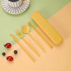 Eco - Friendly Wheat Straw Cutlery Set with Portable Case - Reusable Utensils Pack (Yellow)