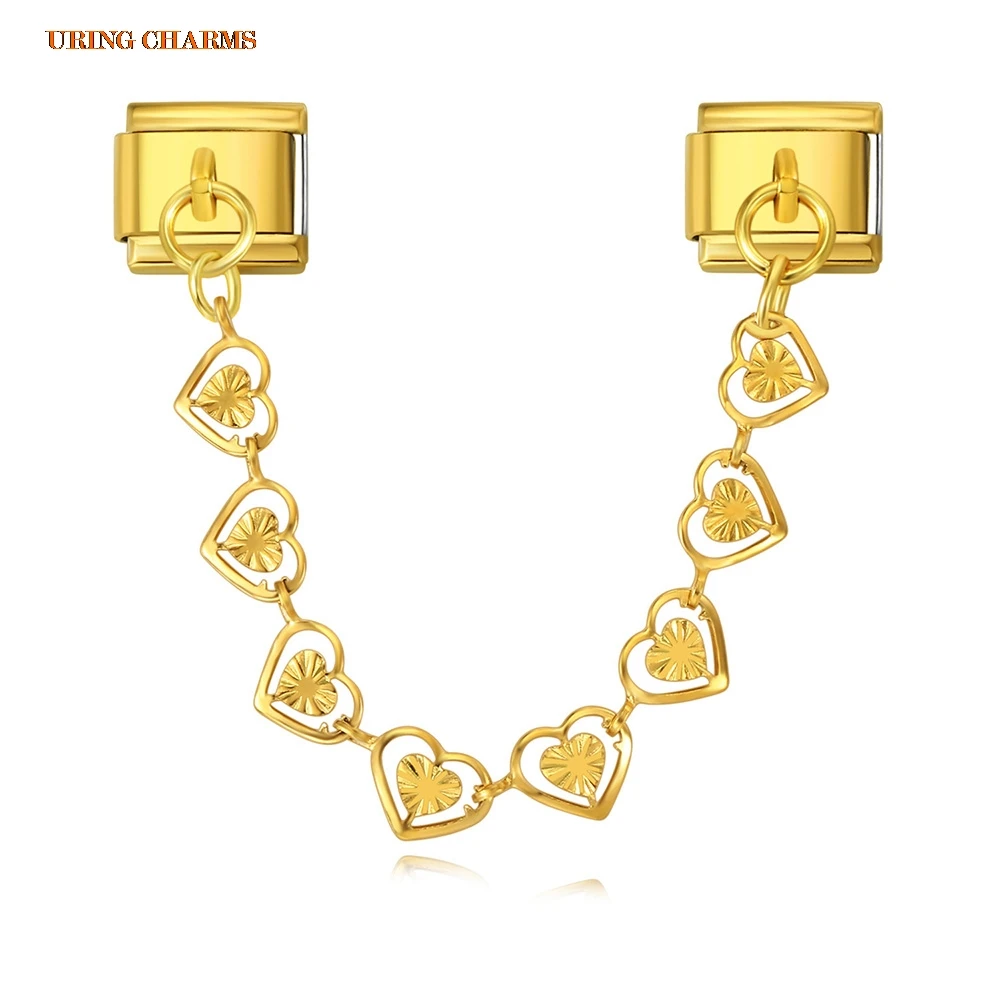URING 16-Stil Herz-Hängekette, italienischer Charms-Link, passend für 9 mm Armbänder, Edelstahl, DIY-Herstellung von Perlen, Schmuck für Frauen