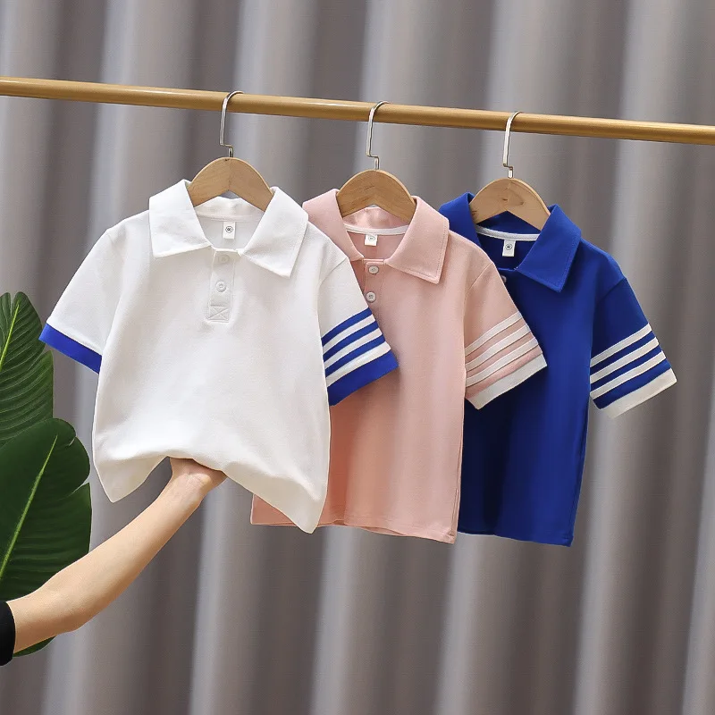 

Детская футболка с отложным воротником, с коротким рукавом, в полоску