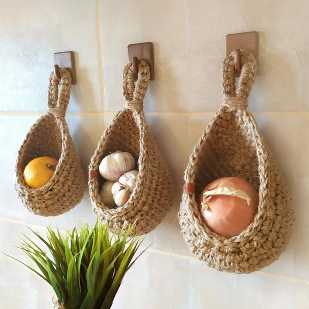 

Wall Mount Hanging Basket Hand Woven Braid Bohemian Hanging Vegetable Fruit Basket Sundries Organizer Hanging Holder