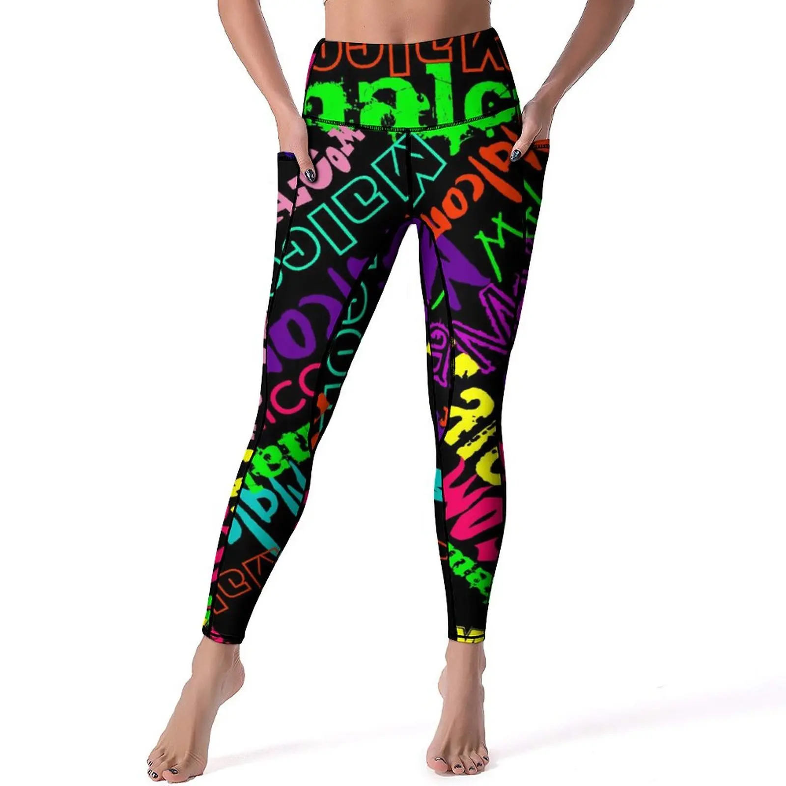 

Colorful Word Graffiti Yoga Pants Women Letter Print Leggings High Waist Vintage Yoga Legging Stretchy Graphic Gym Sports Tights