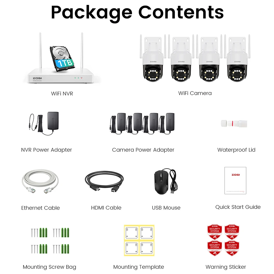 ZOSI 3K Wi-Fi 6 Wireless Security Camera System 8CH 4K NVR 8MP/5MP Pan/Tilt CCTV IP Cameras Outdoor Home Video Surveillance Kit