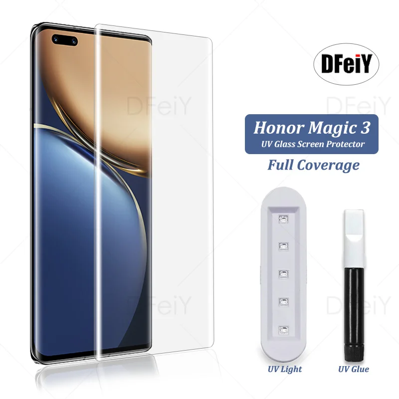 

DFeiY UV Glass for Honor Magic 3 Full Coverage UV Screen Protector for Honor Magic 4 Pro Magic 3 Pro Plus Tempered Glass Film