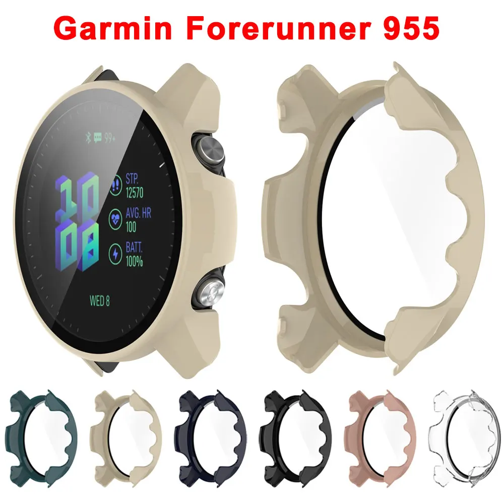 

PC Watch Protective Case Cover For Garmin Forerunner 955 Smartwatch Shockproof Full Screen Protector Shell /W Tempered Film