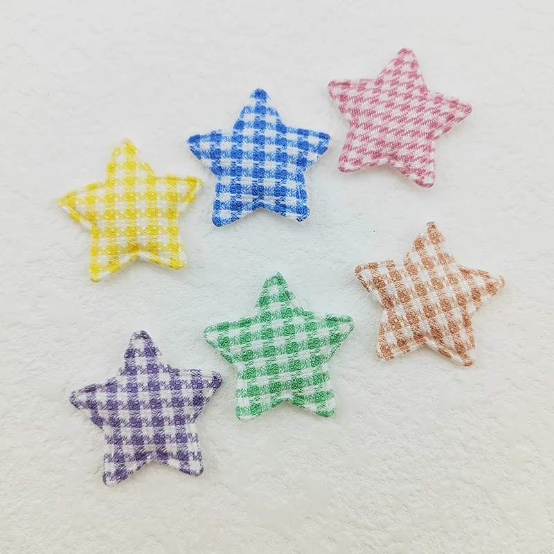 100Pcs 3CM Gingham Stern Applique Padded Patches Für Kleidung Hut Handwerk Nähen Liefert DIY Headwear Haar Clips Bogen decor – Detail 13