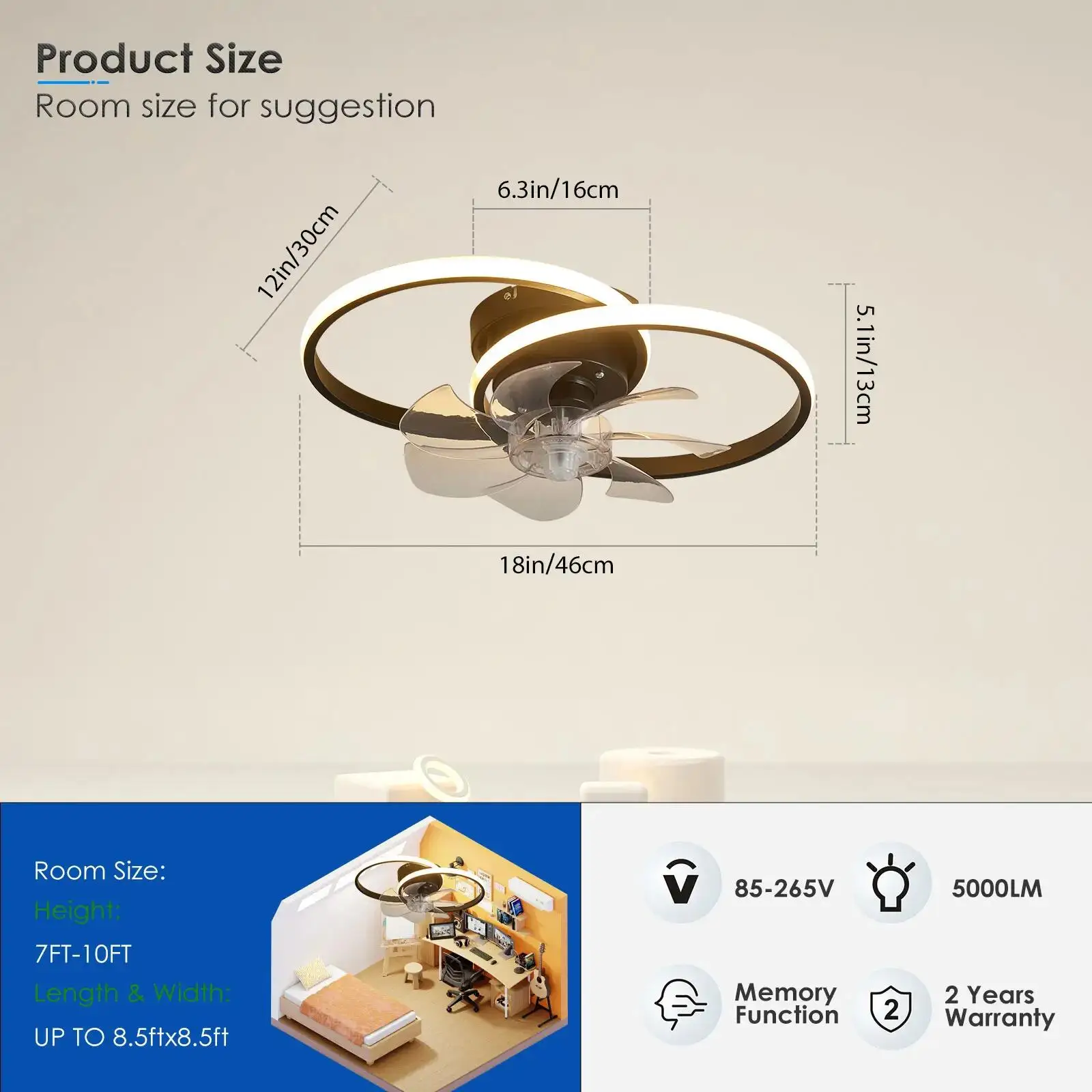 2 in 1 Modern Smart Ceiling Fan Bedroom Ceiling Fan With Light And Control Living Room Restaurant Decor Dimmable LED Ceiling Fan 6