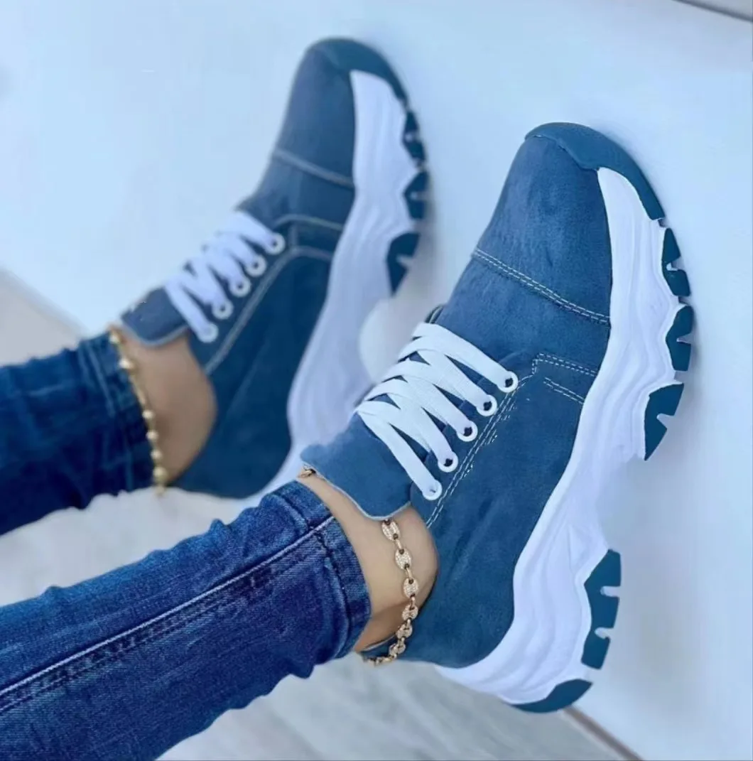 

Canvas Shoes for Women's Large Shoes Thick Soles Fashion Blue Low Top Platform Sneakers Casual Outdoor Cycling Shoes