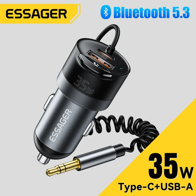 Essager Bluetooth 5.3 Car Charger 3.5mm Jack AUX Cable 35W Fast Charging for iPhone16 15 Huawei Samsung Bluetooth Car Chargers 1
